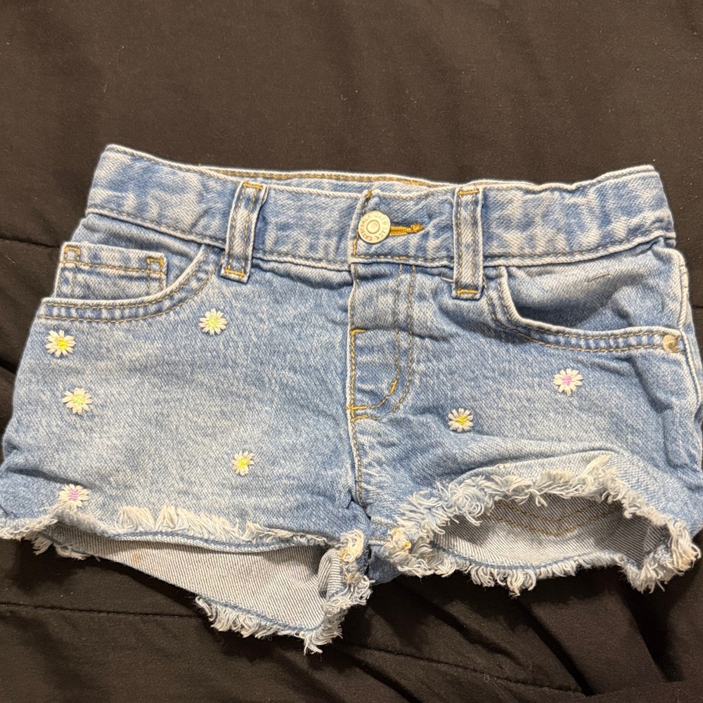 Cat & Jack Light Blue Denim Shorts with Floral Accents